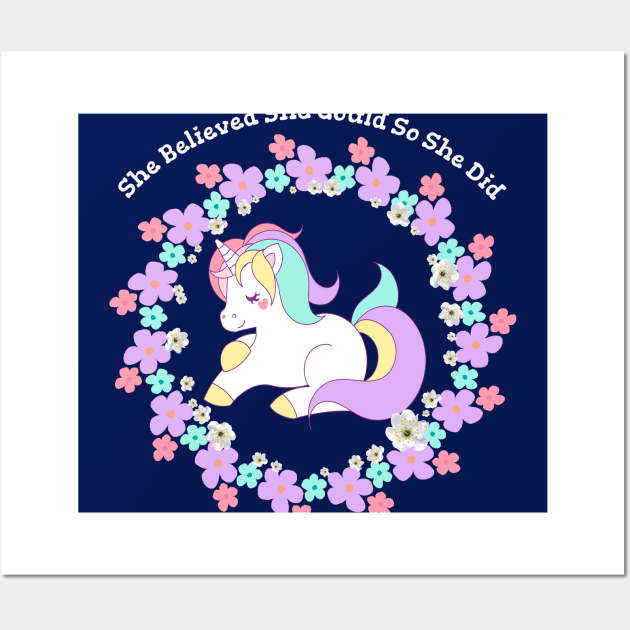 She Believed She Could So She Did Neck Gator Floral Unicorn Wall Art by DANPUBLIC